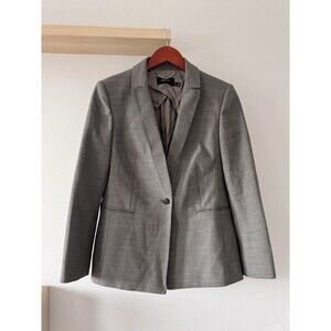 Karen Millen Womens Sz 8 Tailored Twill Single Breasted Jacket Blazer Gray Wool